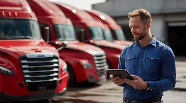 Innovative field services scene with advanced fleet tools and GPS, enhanced by Fleet Service 365 app for Microsoft Dynamics 365.