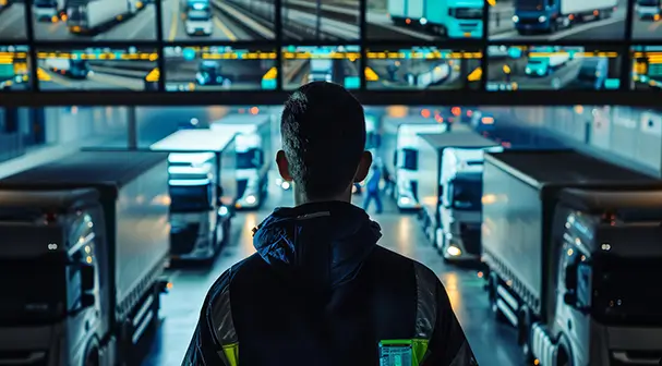 Fleet manager viewing asset tracking dashboard, guide to effective solutions with Fleet Service 365 integrated into Microsoft Dynamics 365.