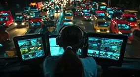 Business growth icons and fleet vehicles, highlighting key benefits of real-time asset tracking with Fleet Service 365 on Microsoft Dynamics 365.