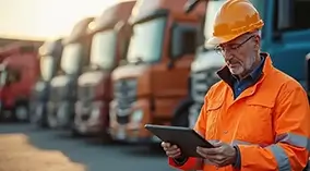 Last-mile delivery trucks with real-time tracking map, boosting efficiency via Fleet Service 365 app on Microsoft Dynamics 365.